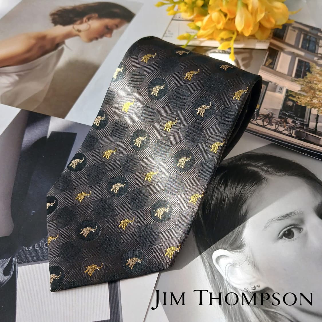 짐톰슨 실크 블랙 코끼리 자카드 넥타이 9.6cm A+등급 A18952
 상품이미지1