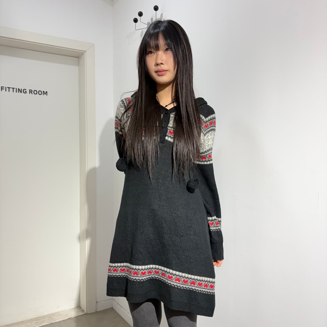 Michel klein 폼폼이 노르딕 후드 니트 원피스 상품이미지1