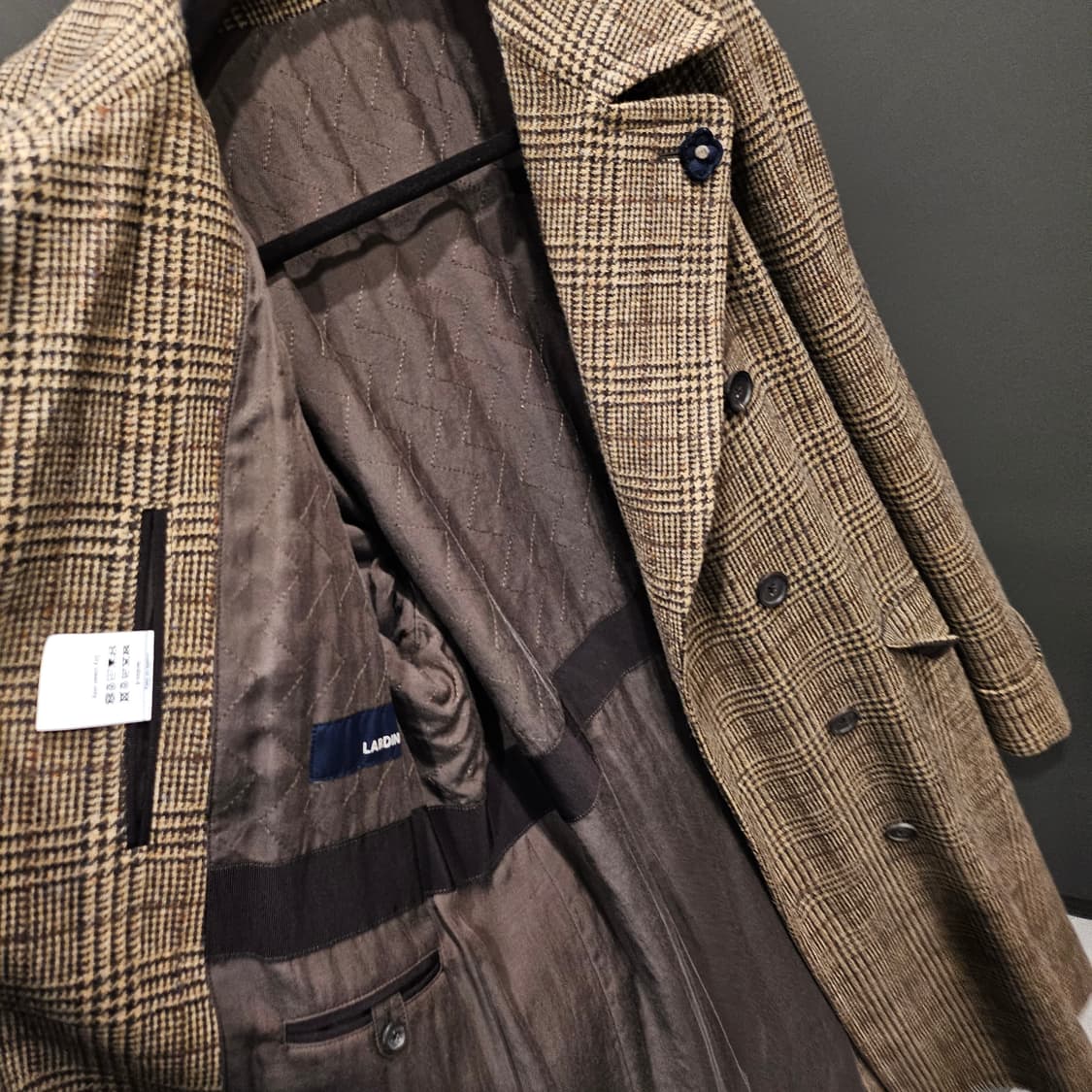 라르디니 벨티드 글랜체크 더블 울 코트 상품이미지7