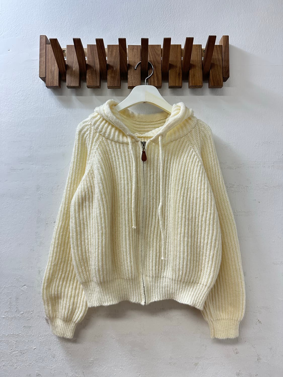 일본빈티지 크림 리브드 니트 후드 집업  상품이미지1
