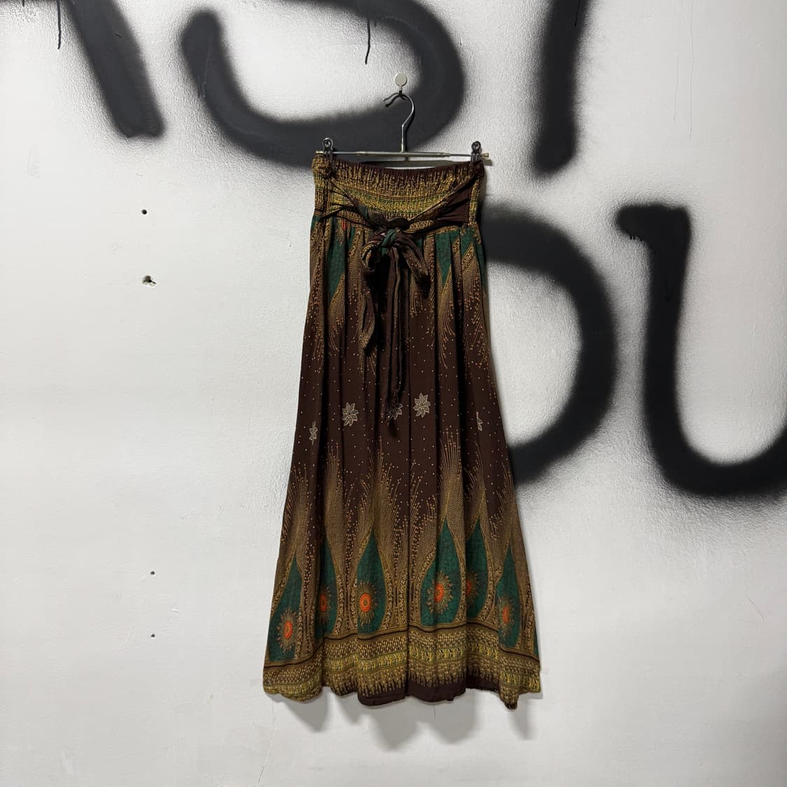 VTG 빈티지 보헤미안 히피 우드 밴딩 플레어 맥시 롱스커트 상품이미지1