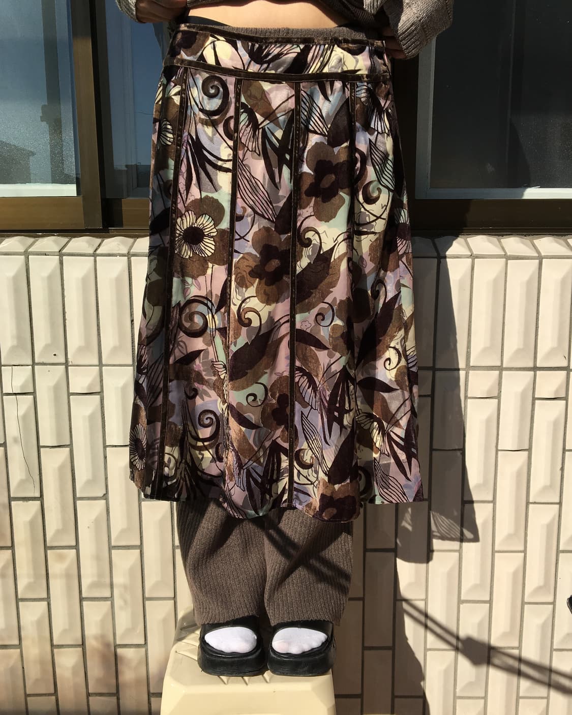 Pattern line detail valvet skirt 상품이미지4