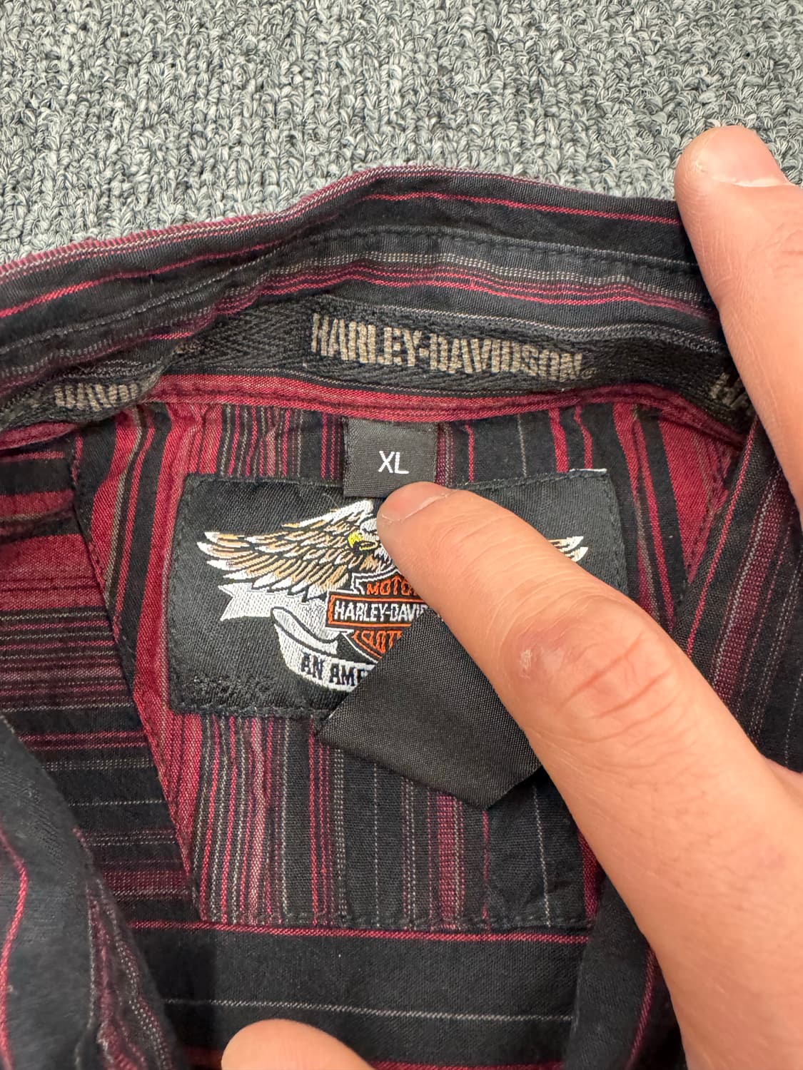 XL)할리데이비슨 빈티지 자수 블랙&레드 스트라이프 긴팔셔츠 상품이미지4