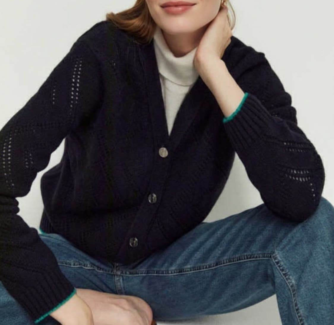 헤지스 라인배색 캐시미어혼방 울니트 가디건 66사이즈 상품이미지4