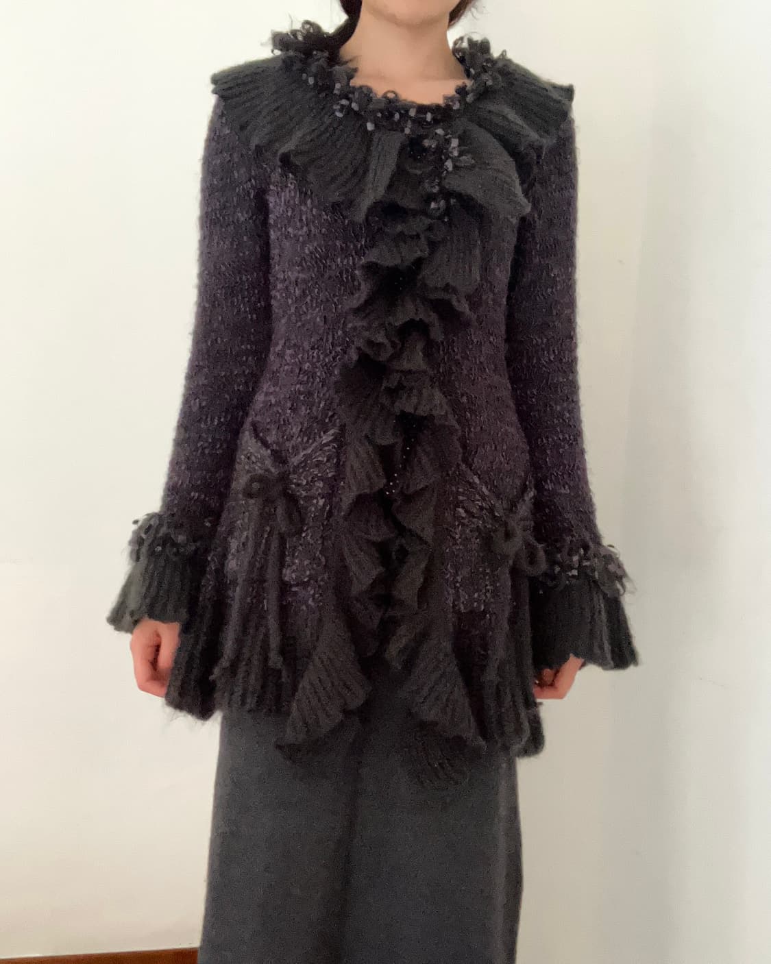 퍼플 차콜 러플 가디건 상품이미지4