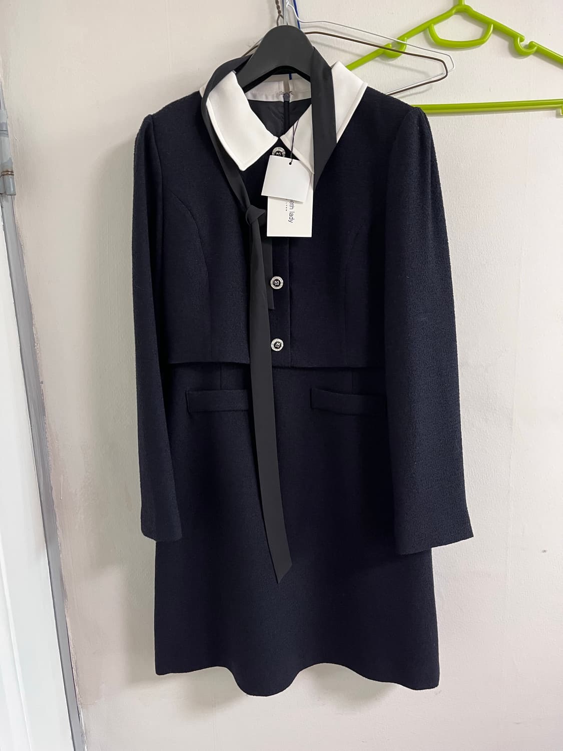 케네스레이디 네이비 리본카라 트위드 원피스 상품이미지1