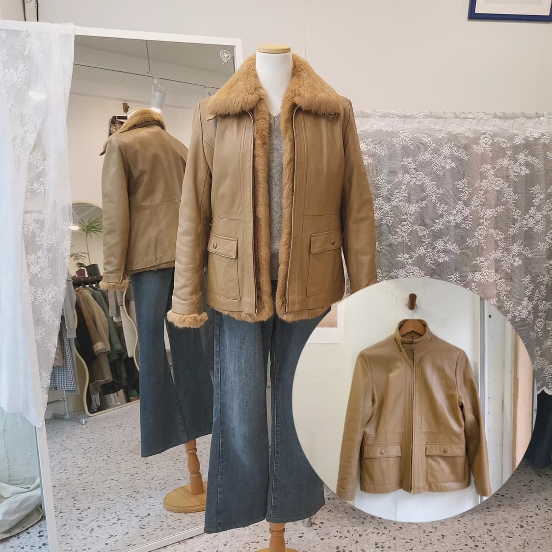 카멜 양가죽 래빗퍼 자켓 여자 M 상품이미지1