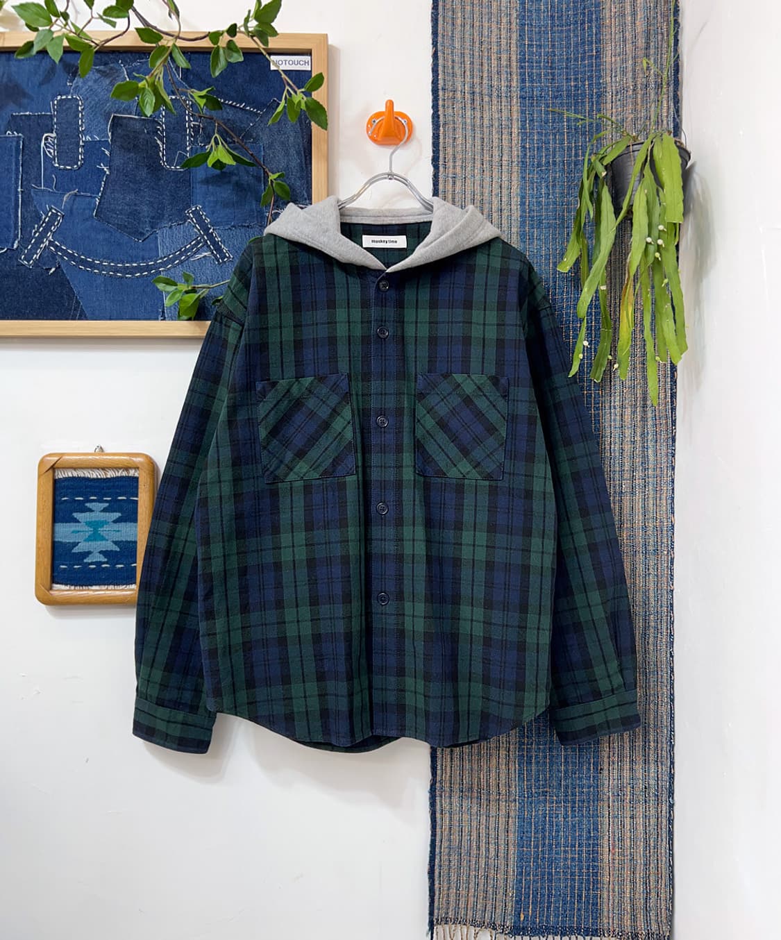 Monkey time   Black Watch Hooded shirt  상품이미지1