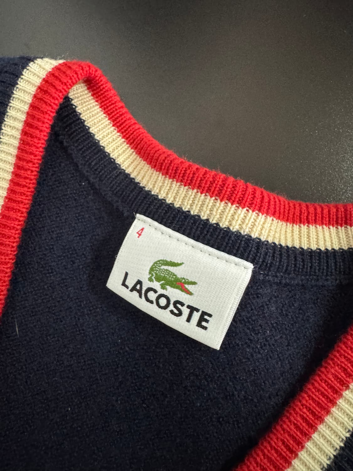 여성 라코스테 컬러 포인트 울 가디건 네이비 상품이미지3