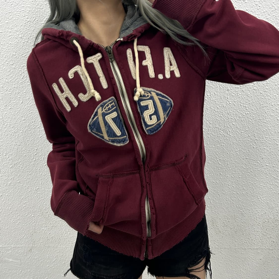 아베크롬비 럭비패치 딥버건디 후드집업 S 상품이미지1