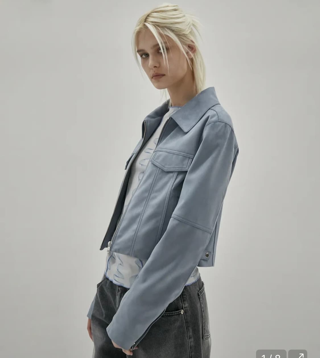 비건 스웨이드 크롭 자켓 BLUE 상품이미지1