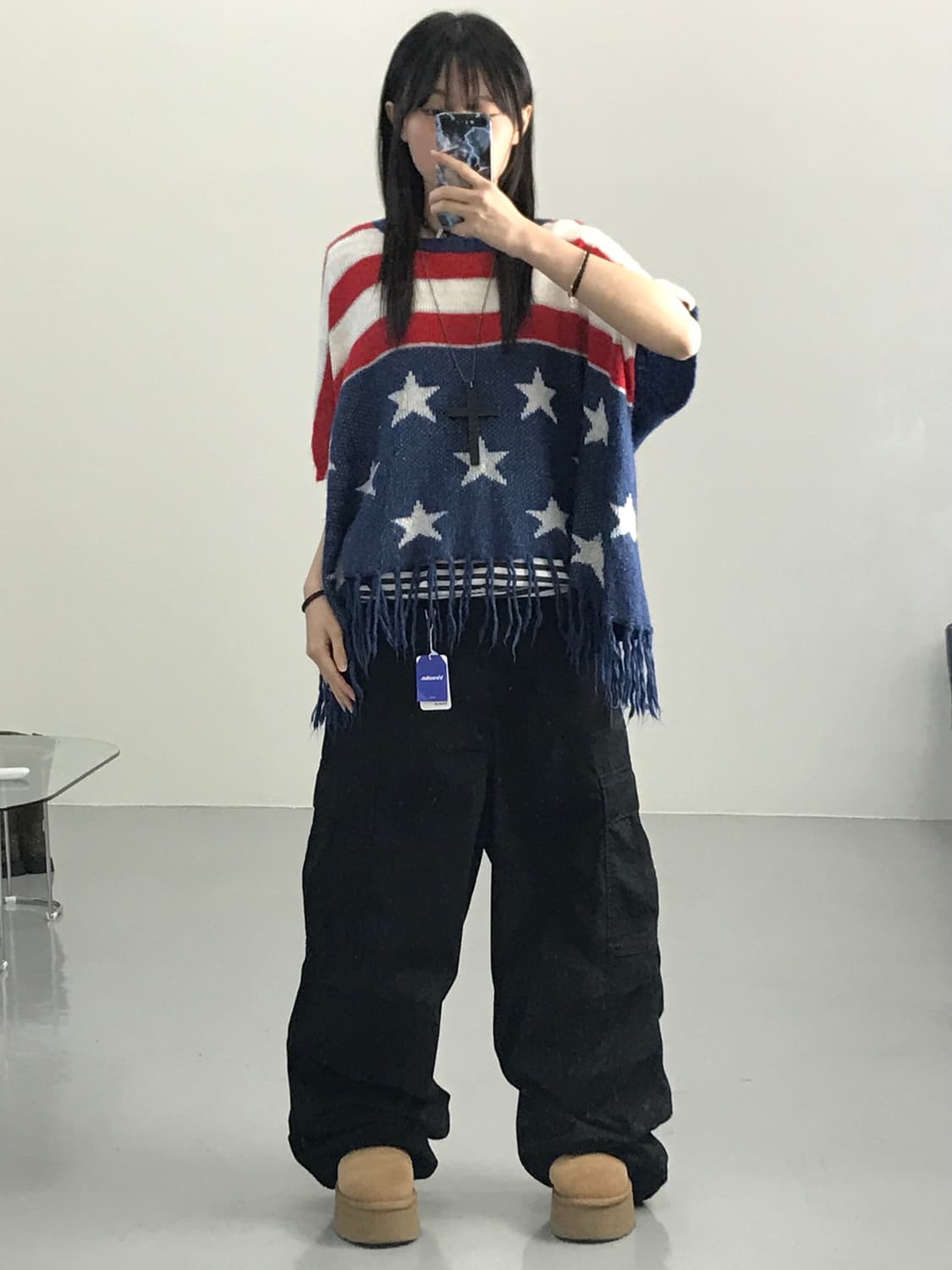 JPN 성조기 디테일 니트 상품이미지2