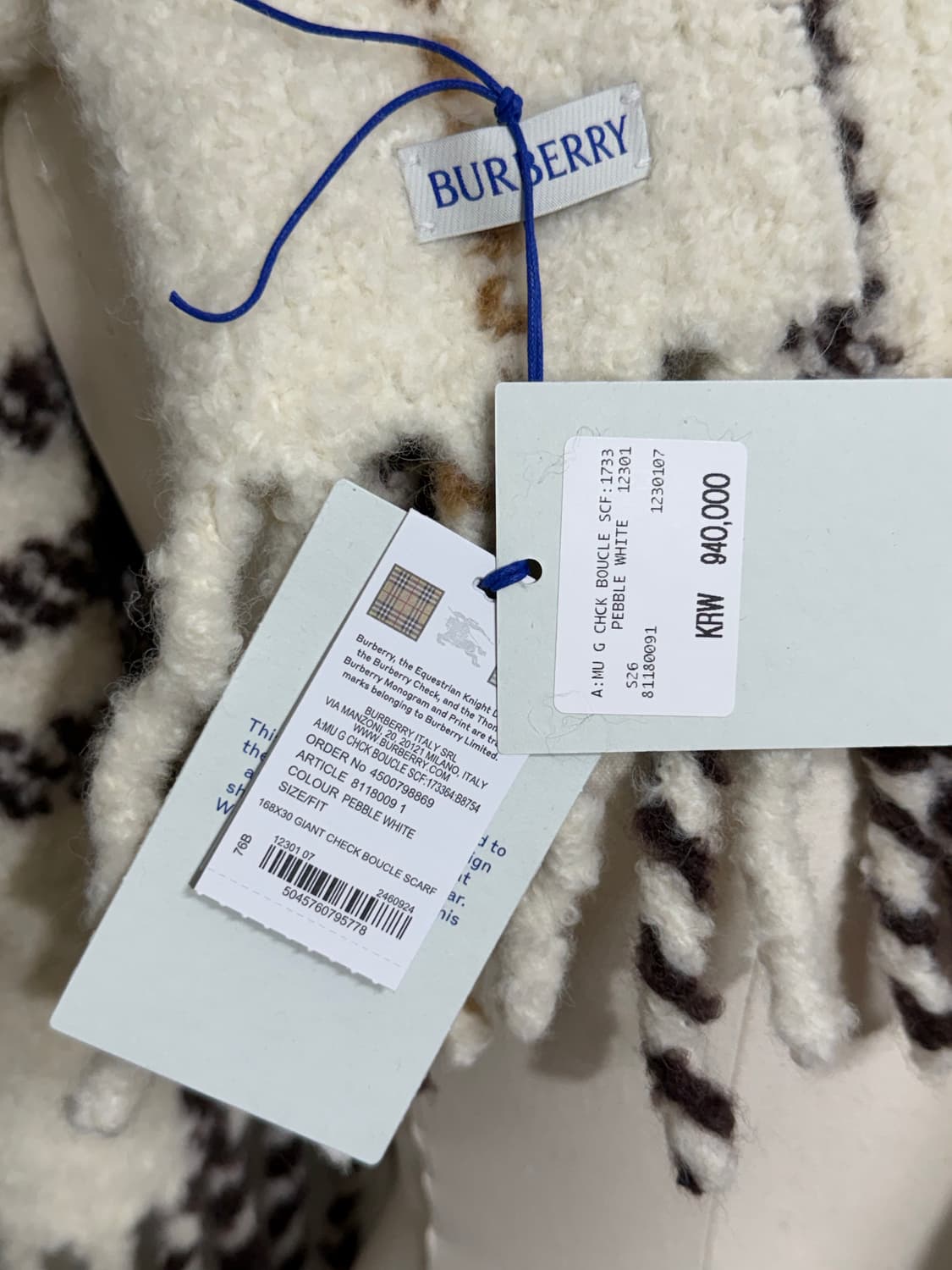 버버리 Burberry 체크 알파카 울 블렌드 부클레 스카프 - 미착용  상품이미지7