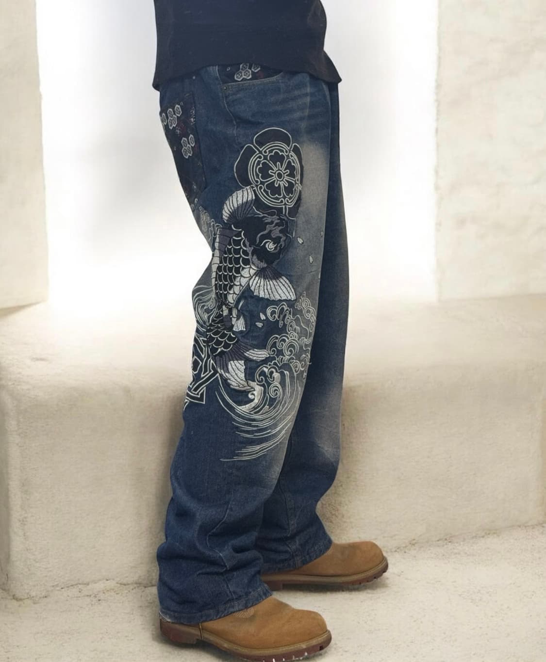 불구대천 포츈 잉어자수 데님팬츠 상품이미지2