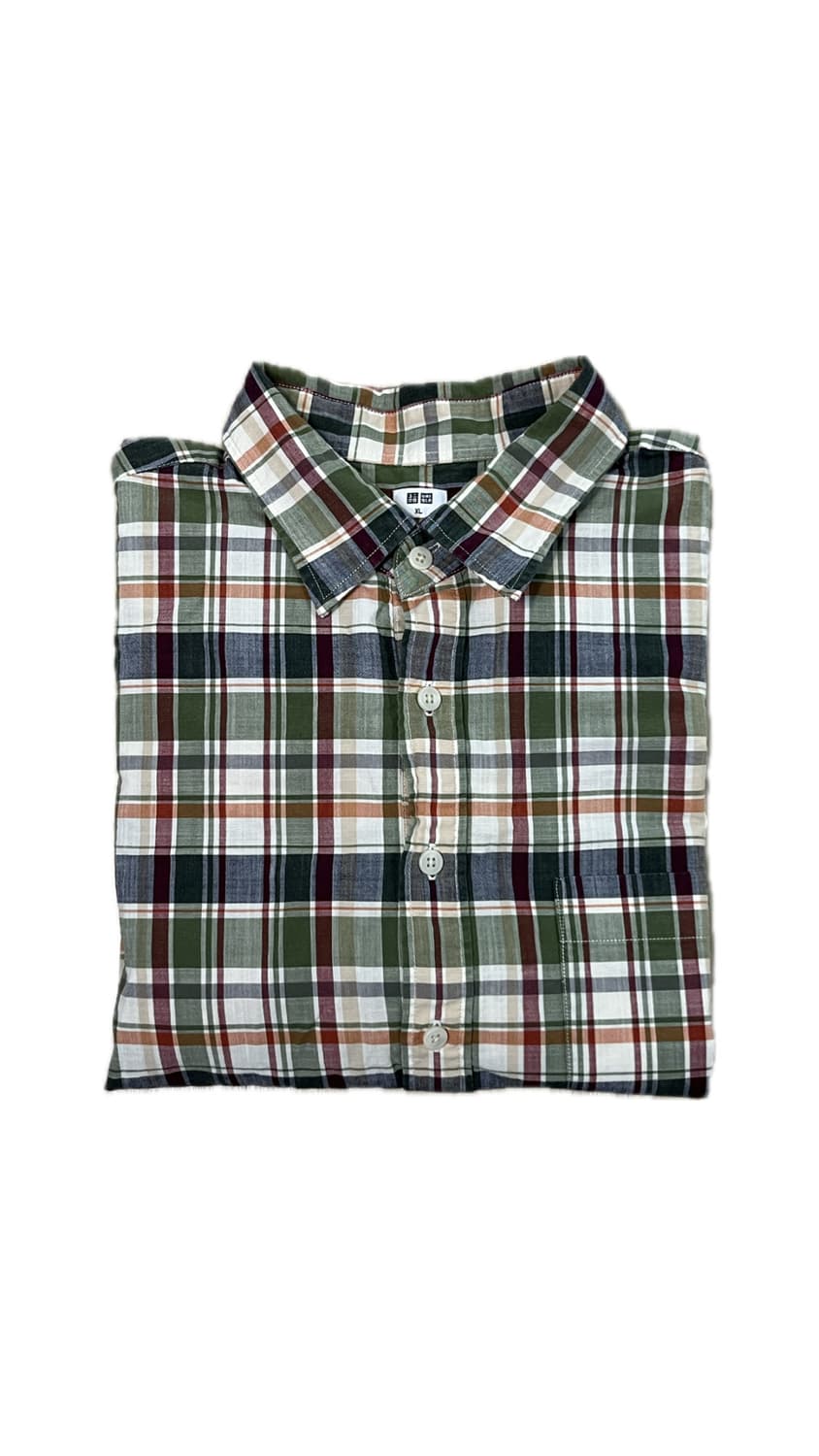 Uniqlo 그린 오렌지 반팔 셔츠 상품이미지3