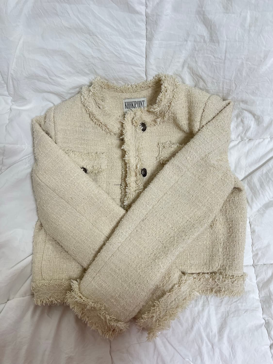 카키포인트 크롭 트위드 아이보리 상품이미지1