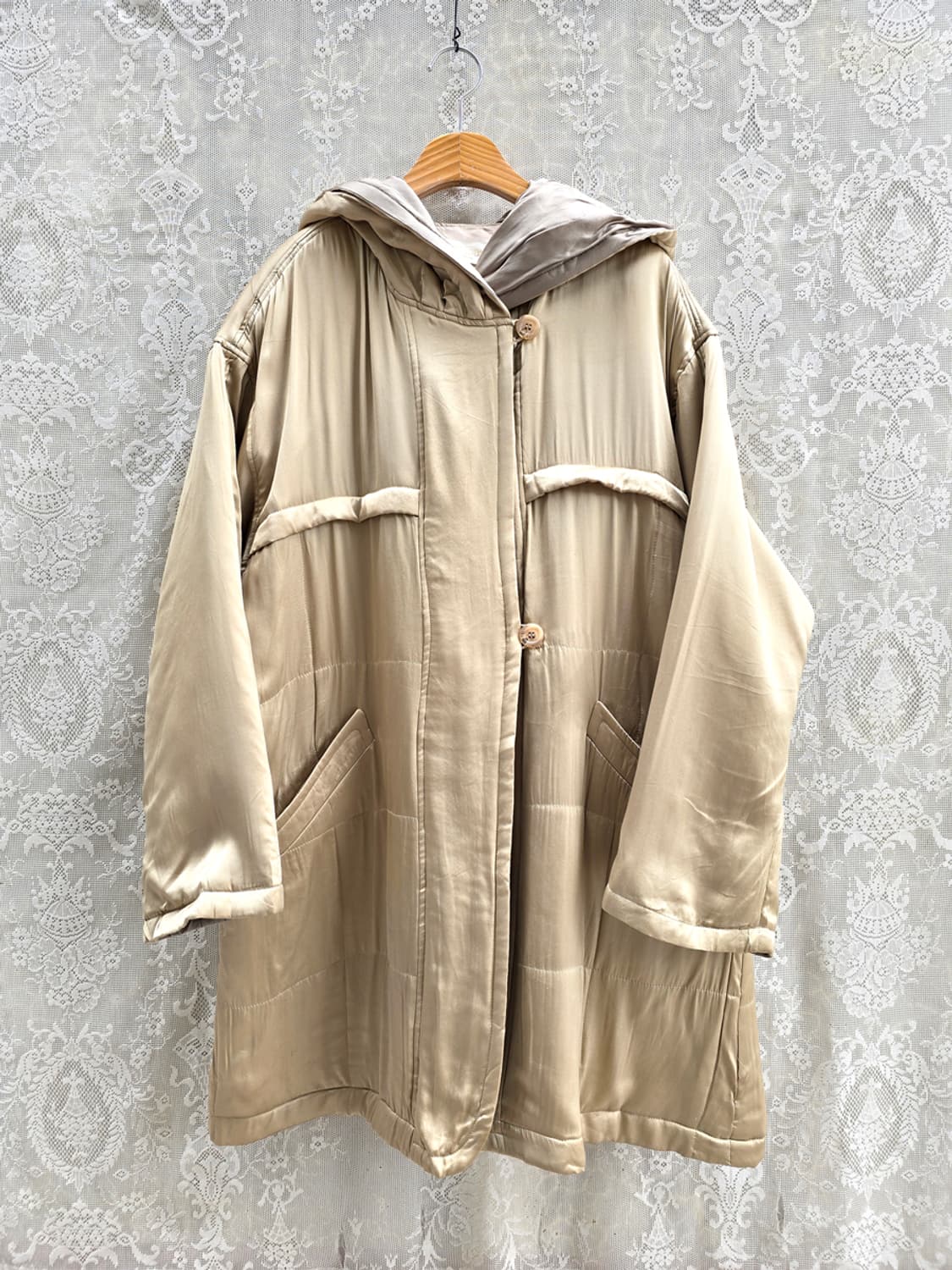 빈티지 실크 후드코트 실크 100% 상품이미지1