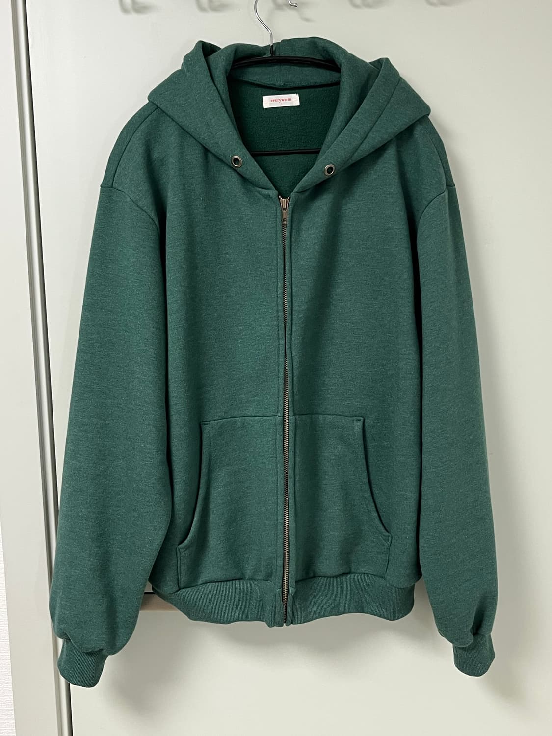 에브리원 후드 집업 1사이즈 멜란지 그린 everyworn 상품이미지2