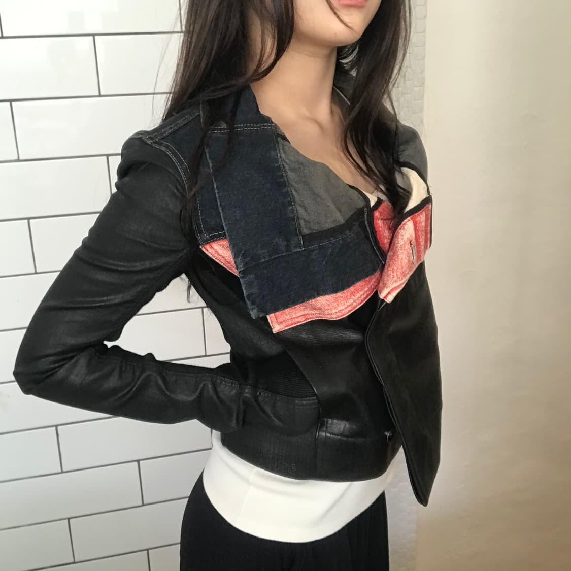 릭오웬스 레더 믹스 데님 자켓 상품이미지1