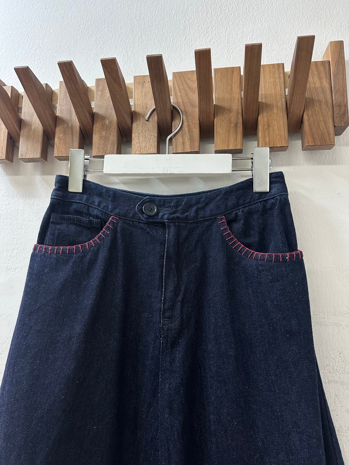 일본빈티지 MCGN 플라워 패치워크 아플리케 데님 A라인 스커트 상품이미지2