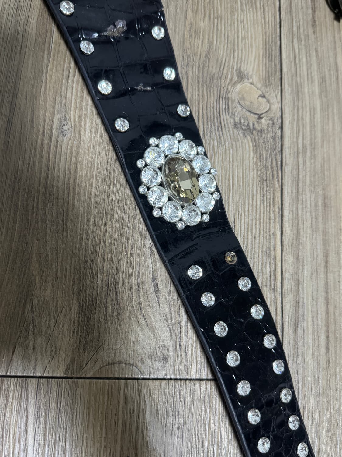 빈티지 크리스탈 크로커다일 레더 벨트 상품이미지4