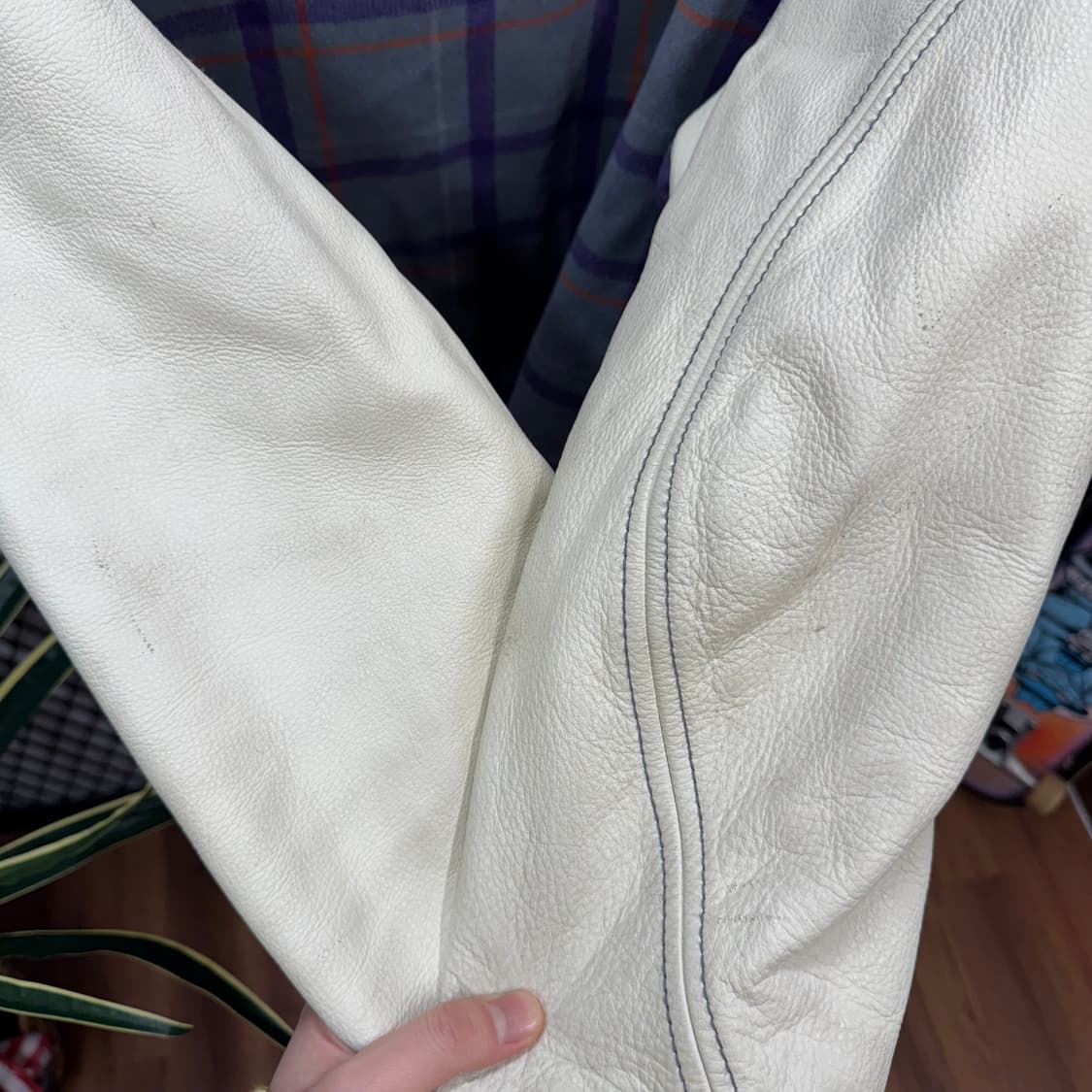 에어조던 울 레더 믹스 스타디움 자켓 체크패턴 그레이 화이트 배색 상품이미지10