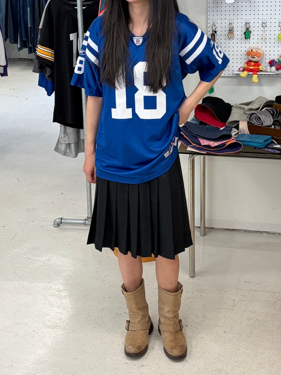 일본빈티지 블랙 플리츠 미디스커트 상품이미지1