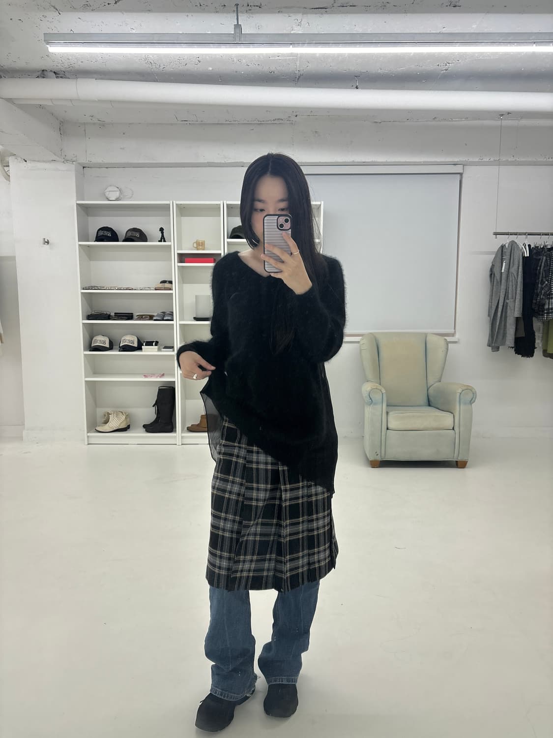 courreges wool check mid skirt 상품이미지6
