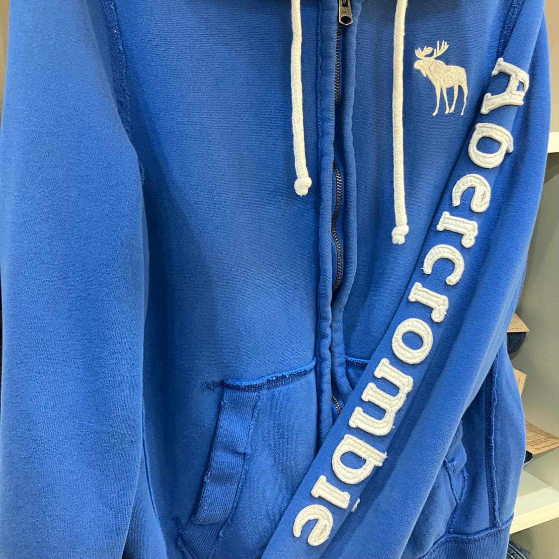 아베크롬비 블루 사이드 스펠아웃 로고 후드 집업 M 상품이미지5