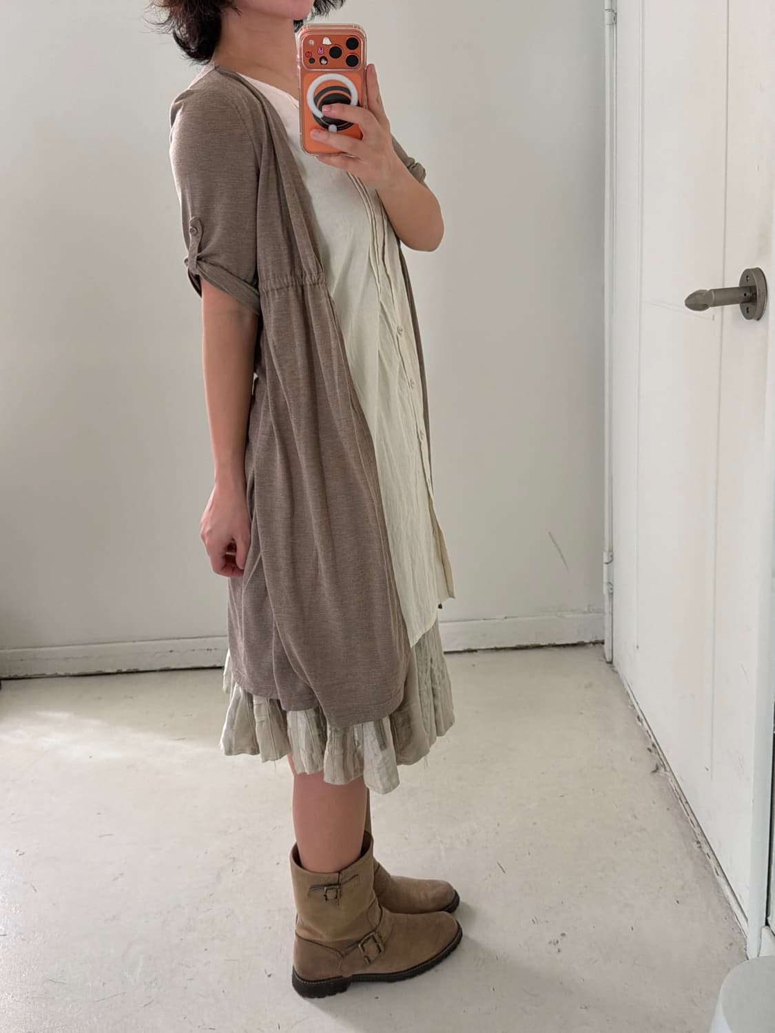 일본빈티지 베이지 레이어드 가디건원피스 상품이미지3