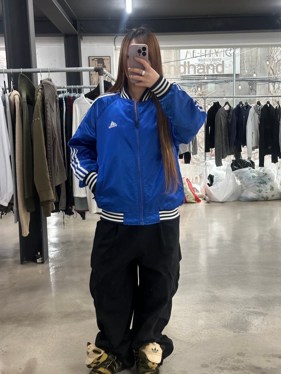 아디다스 00s 백로고 사틴블루 바시티켓 상품이미지4