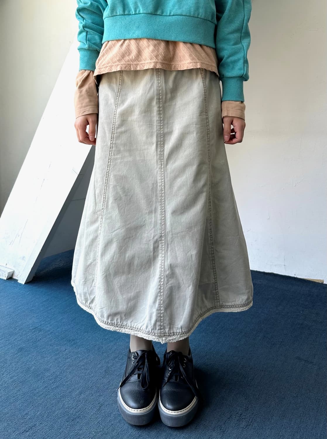Light denim washed deisgn long skirt 상품이미지4