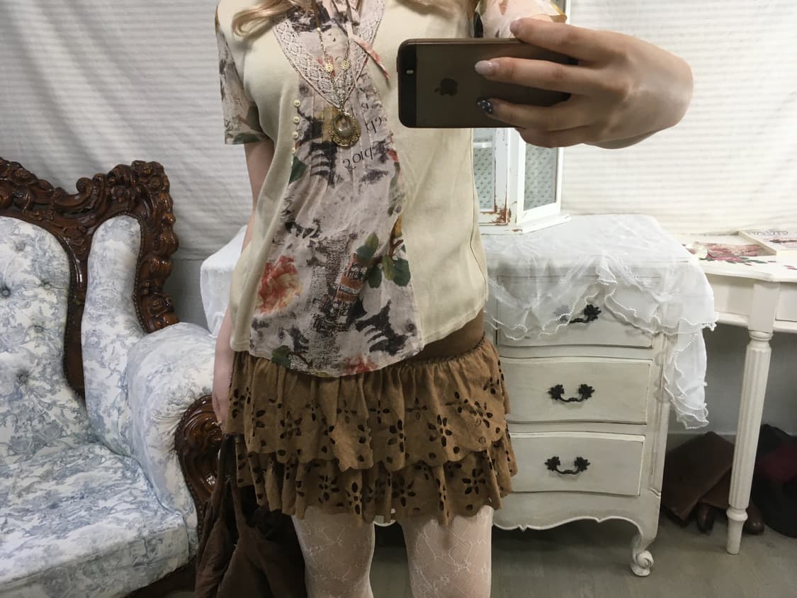 일본빈티지 브라운 펀칭 캉캉 스커트 상품이미지6