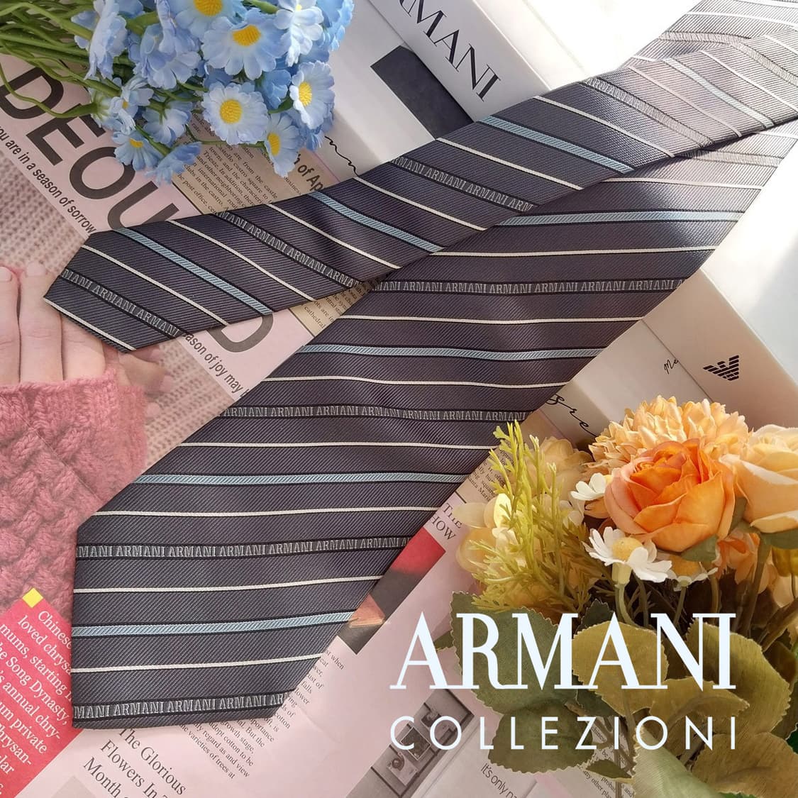 아르마니 꼴레지오니 실크 스트라이프 넥타이 9cm A+~A등급 K1400 상품이미지1