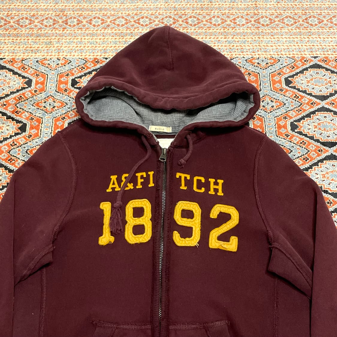 아베크롬비 스펠로고 버건디 기모 후드티셔츠 남성M 상품이미지2