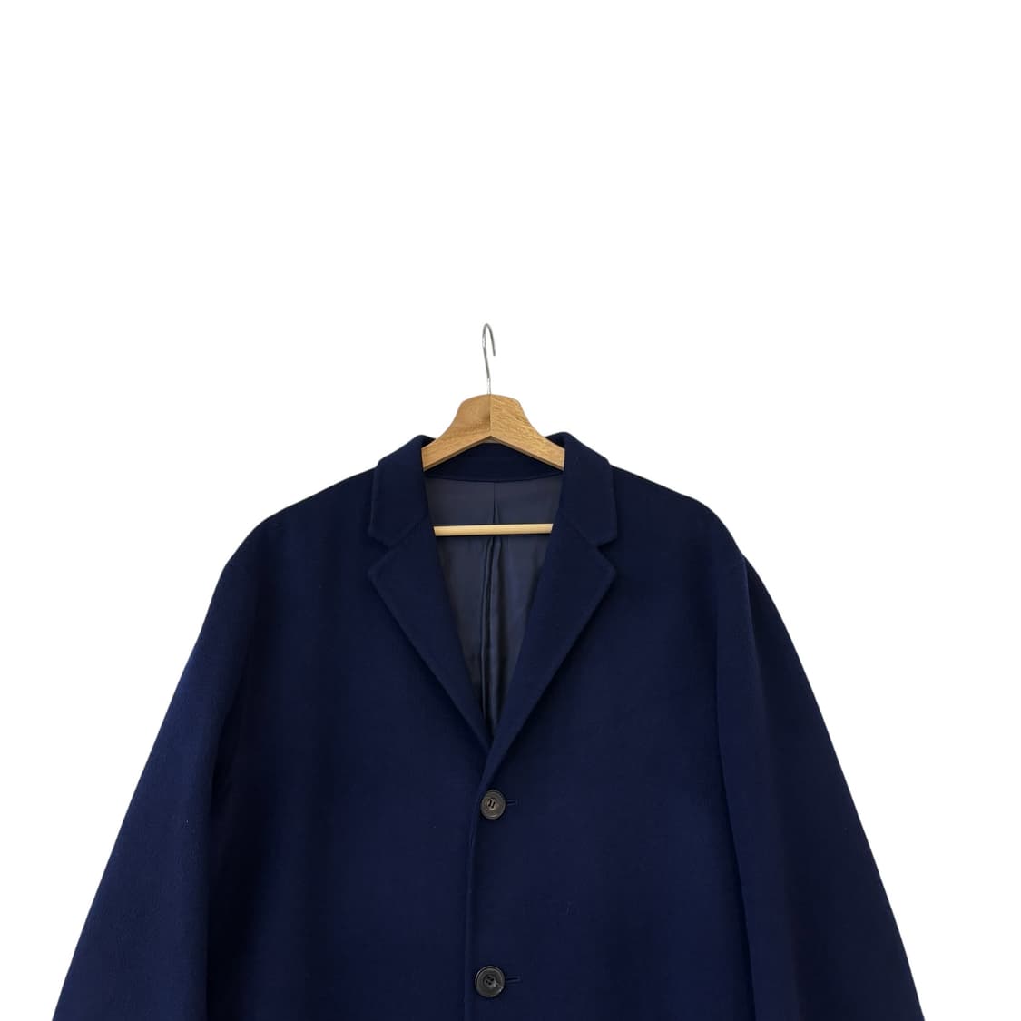 마마가리 울 캐시미어 세미 오버 코트 네이비 상품이미지2