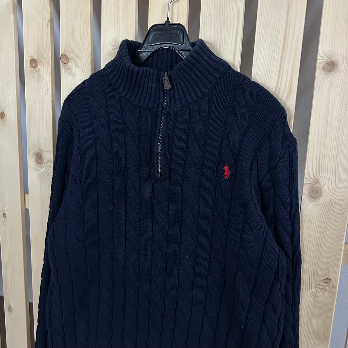 (M) 폴로 랄프로렌 네이비 케이블 반집업 니트 스웨터 상품이미지4
