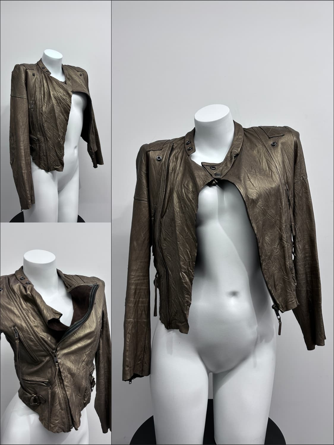 골드 코팅 램스킨 비대칭 크롭 자켓 상품이미지2