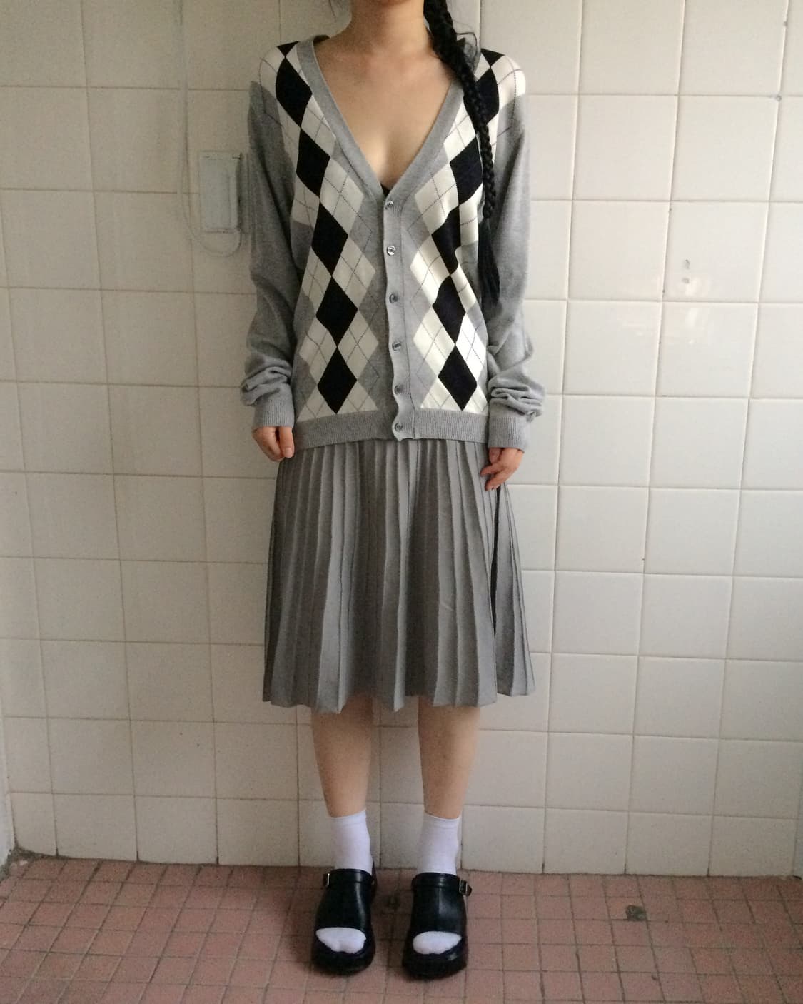 Argyle pattern knit cardigan 상품이미지1