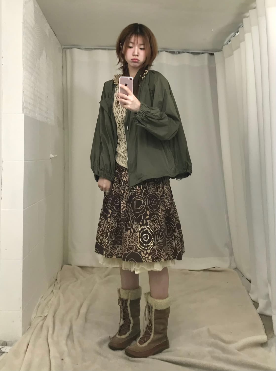 빈티지 카키 브라운 가을 히피 모리 코디 세트 상품이미지2