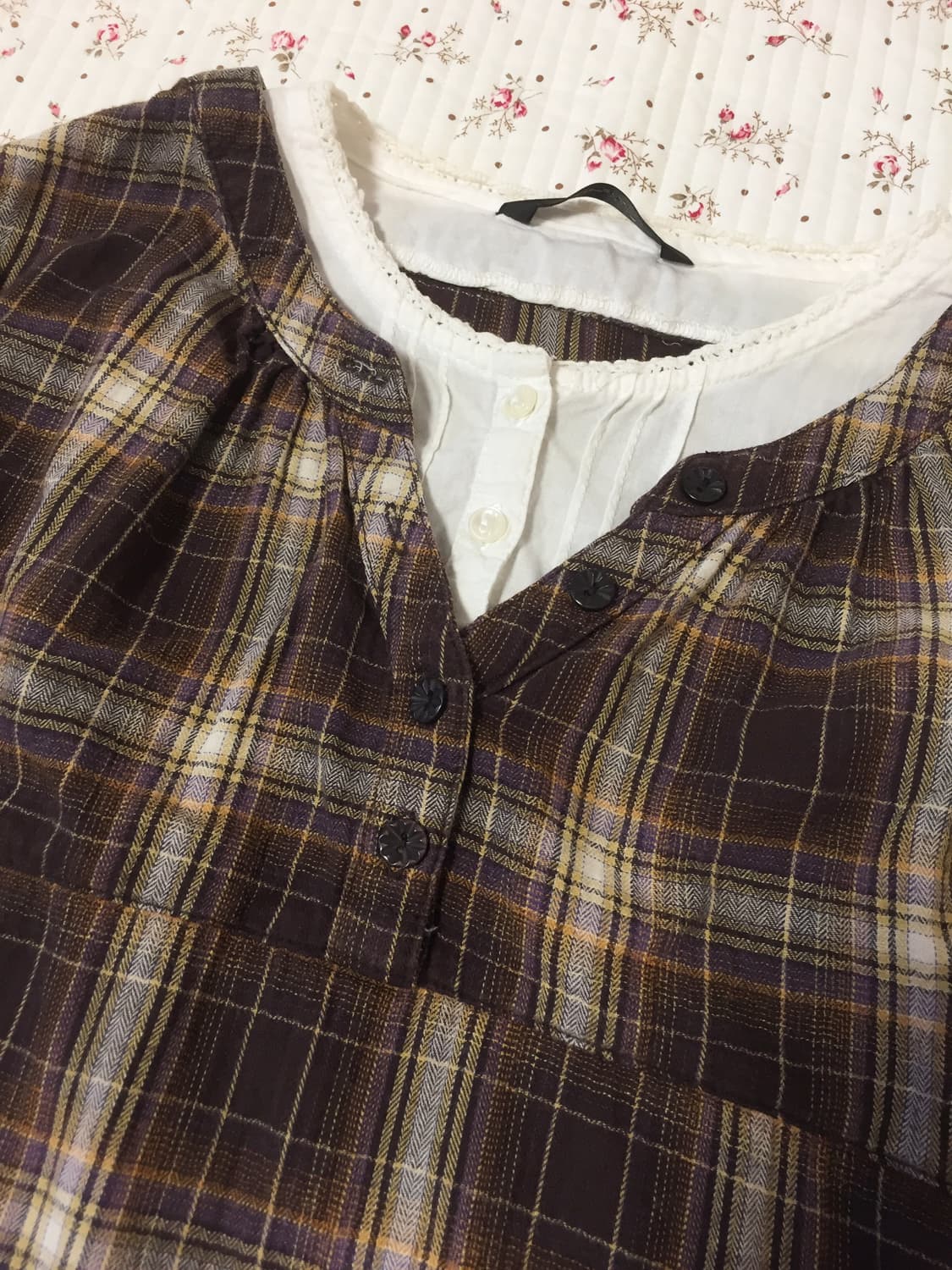 빈티지 모리걸 레이어드 체크 블라우스 상품이미지4
