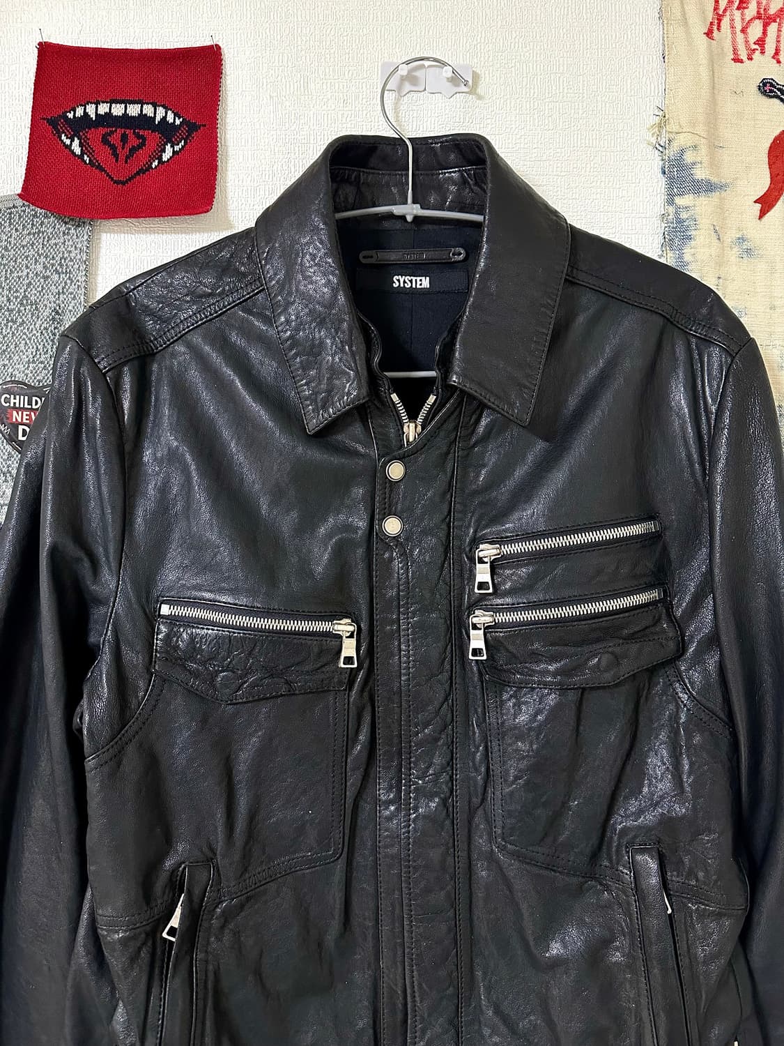 SYSTEM HOMME 멀티 지퍼 디테일 램스킨 레더 자켓 상품이미지2