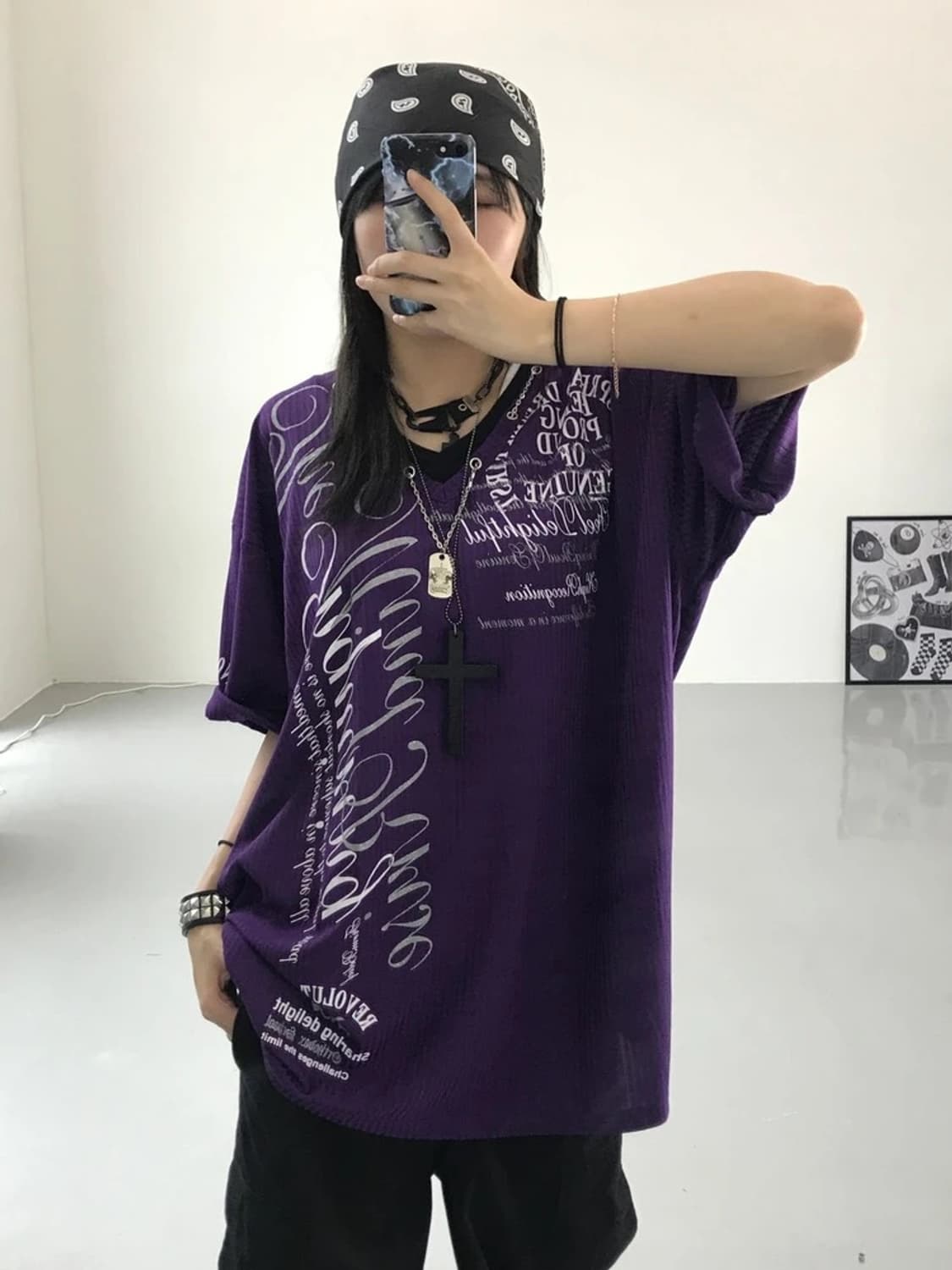 펑크 레터링 레이어드 목걸이 반팔  상품이미지1