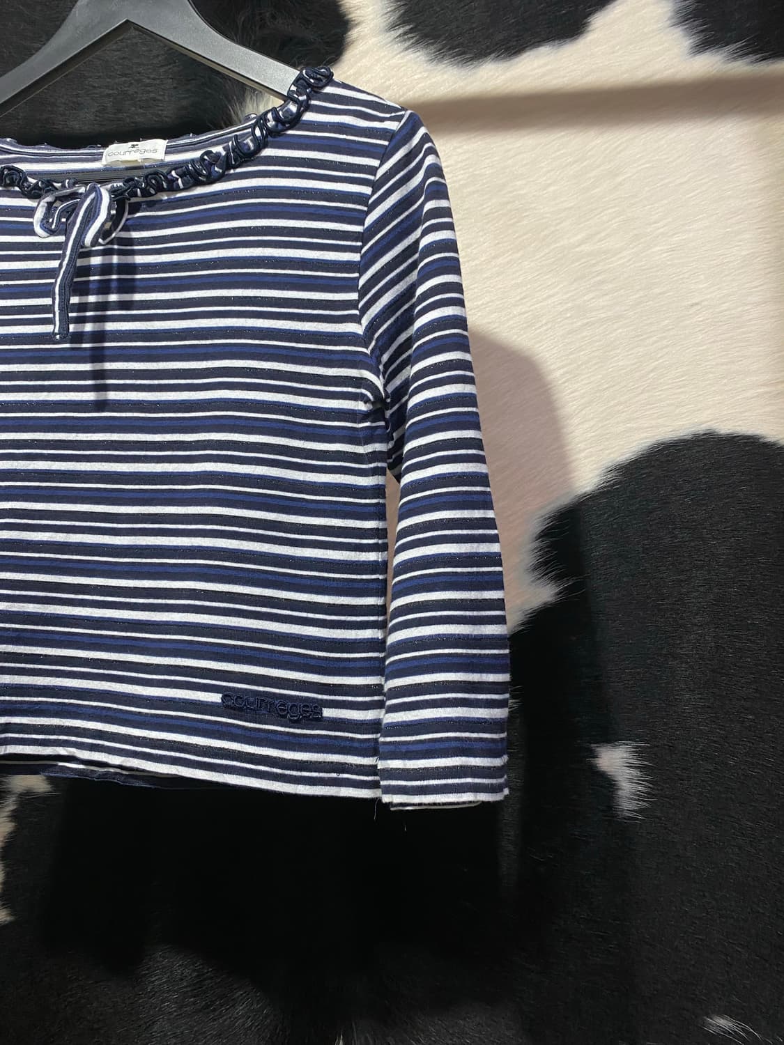 Courreges 프릴리본 디테일 스트라이프 7부 슬리브 상품이미지3