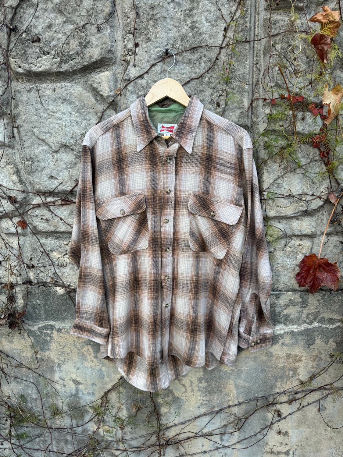 버드와이저 빈티지 투포켓 체크 플란넬 웨스턴 셔츠 베이지 상품이미지1