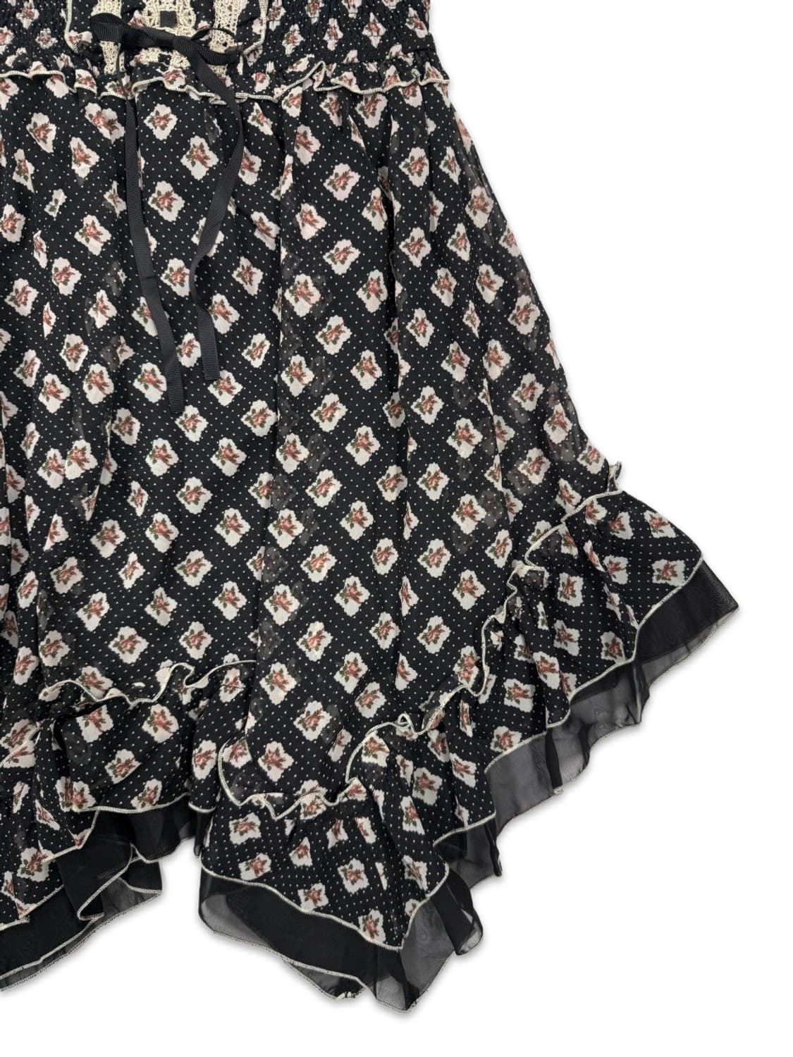 빈티지 Axes Femme 블랙 시스루 프릴 언발란스 슬리브리스 상품이미지2