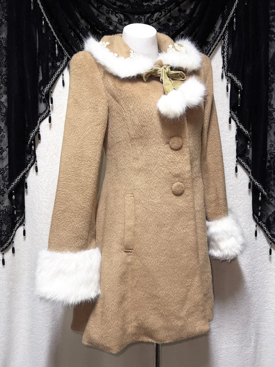 고전 리즈리사 라떼갸루 로맨틱 로걀 퍼카라 리본 브라운 코트 자켓 핀터 상품이미지2