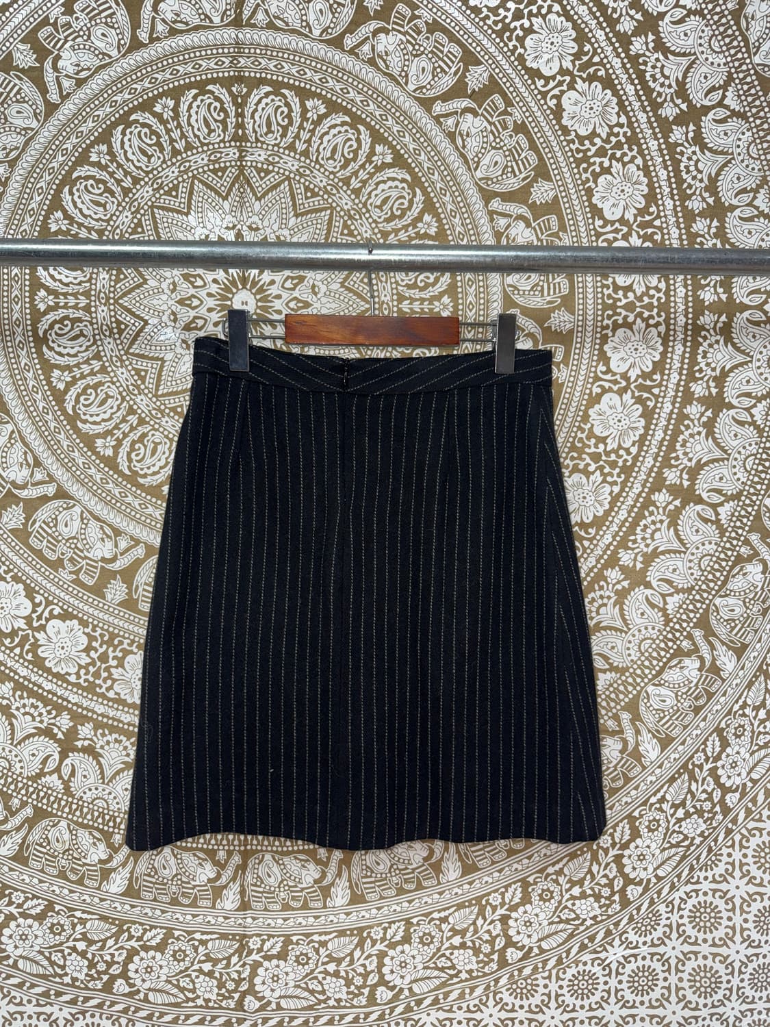 빈티지 여성 모직 스트라이프 버클 미디스커트 상품이미지5