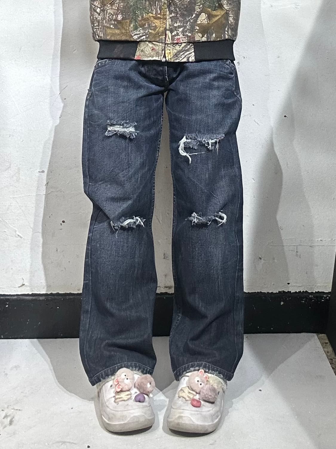 아르마니 진청 알마니 진스 데미지 워싱 와이드 데님 팬츠 청바지 32 상품이미지2