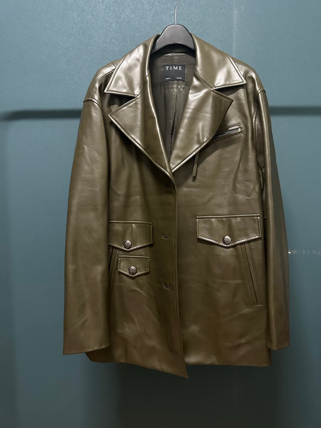 TIME 타임 짙은 올리브색상 가죽 자켓 상품이미지2
